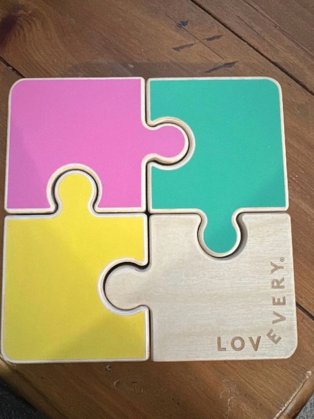 Lovevery Colorful Wooden Puzzle Set - Pink, Teal, Yellow, Natural